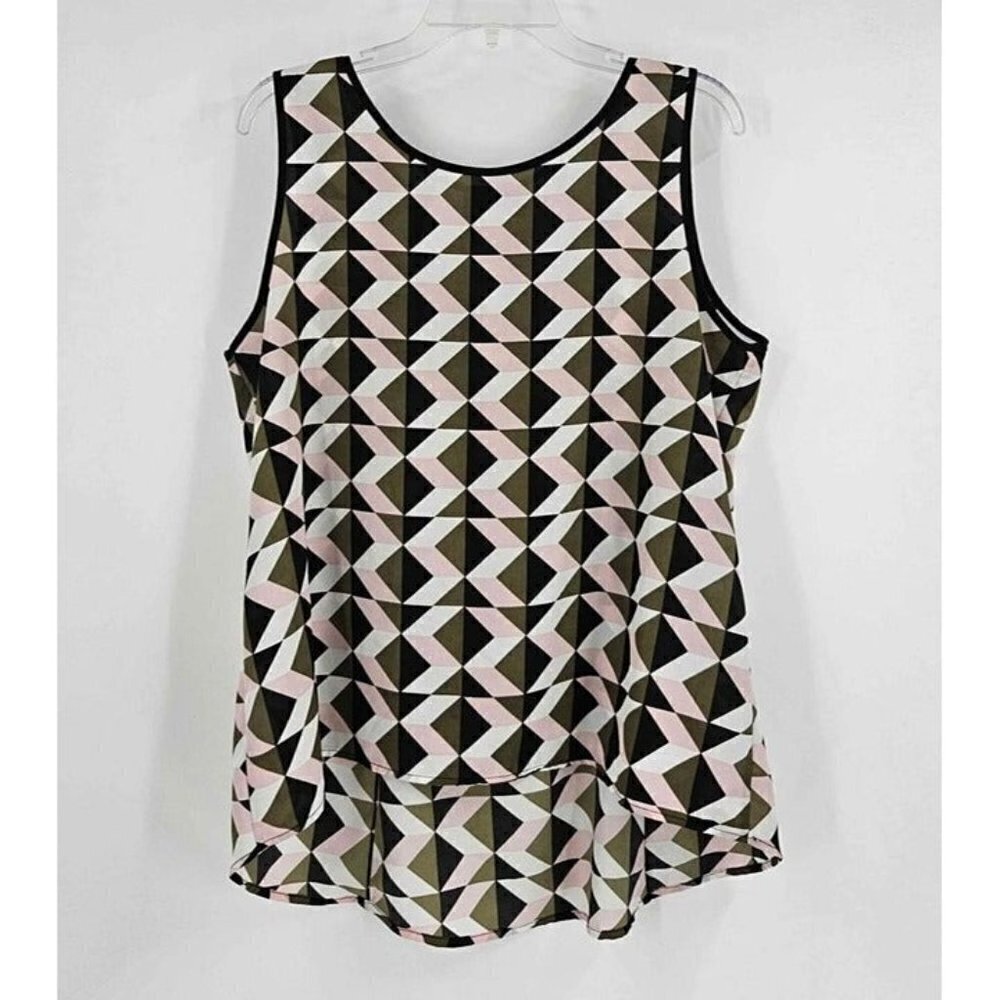 Renee C. Made in USA Sleeveless Geometrical Hi Low Blouse w/Back Cutout Sz XL